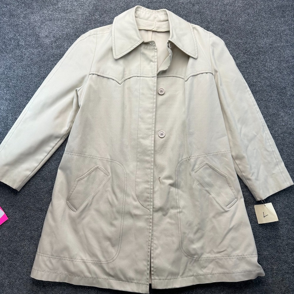Vintage London Fog Trench Coat Women 12R Beige Long Sleeve Collared Button Front